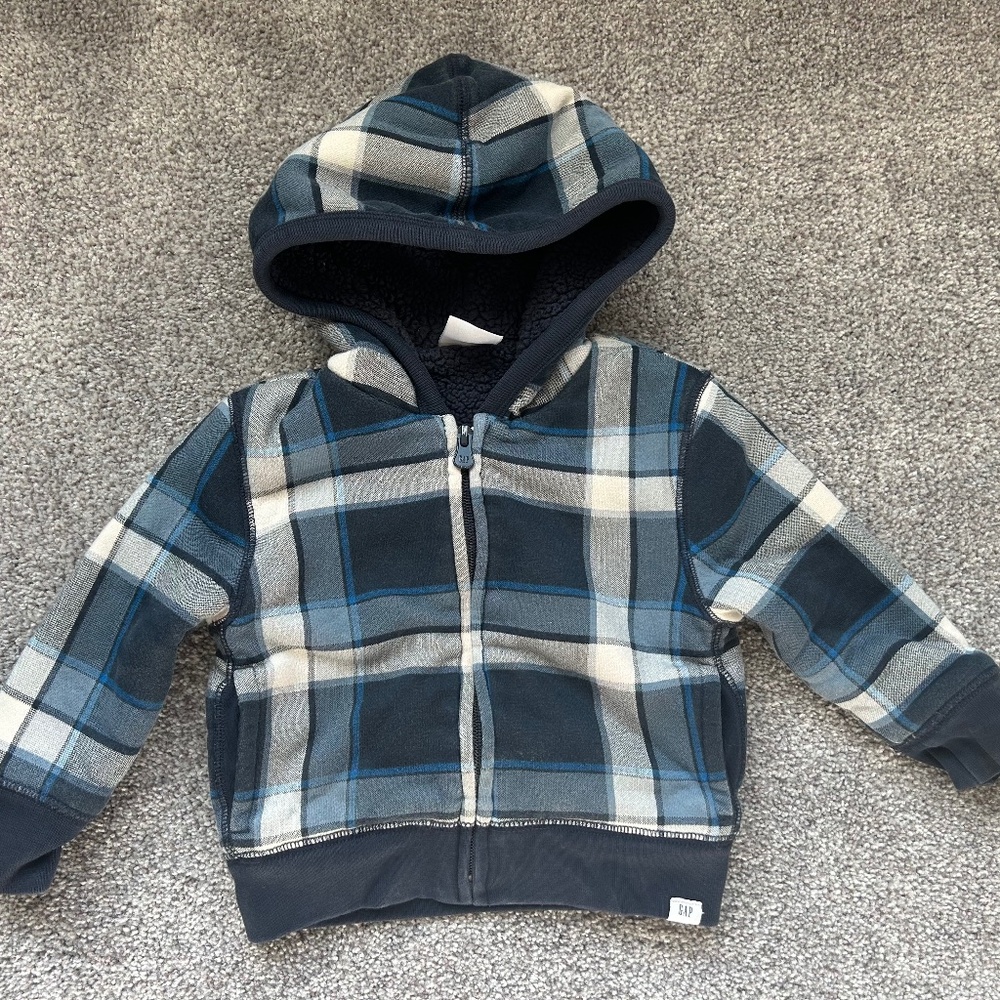 BabyGap Toddler Blue Plaid Zip up Sweatshirt 18 - 24 Months